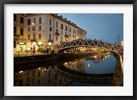 Framed Italy, Lombardy, Milan Historic Naviglio Grande Canal Area Known For Vibrant Nightlife