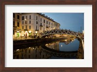 Framed Italy, Lombardy, Milan Historic Naviglio Grande Canal Area Known For Vibrant Nightlife