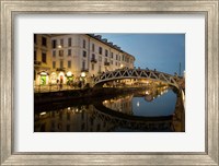 Framed Italy, Lombardy, Milan Historic Naviglio Grande Canal Area Known For Vibrant Nightlife