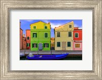 Framed Italy, Burano Colorful House Walls And Boat In Canal