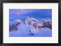 Framed Italy, Monte Lussari Winter Night At Ski Resort