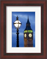 Framed Europe, Great Britain, London, Big Ben Clock Tower Lamp Post