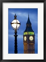 Framed Europe, Great Britain, London, Big Ben Clock Tower Lamp Post