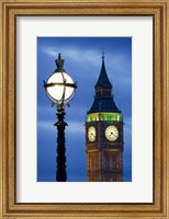 Framed Europe, Great Britain, London, Big Ben Clock Tower Lamp Post