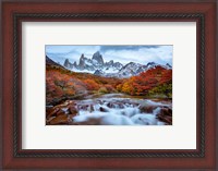 Framed Argentina, Los Glaciares National Park Mt Fitz Roy And Lenga Beech Trees In Fall