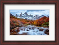 Framed Argentina, Los Glaciares National Park Mt Fitz Roy And Lenga Beech Trees In Fall