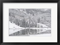 Framed Colorado, Maroon Bells State Park, Autumn Snowfall On Mountain And Maroon Lake
