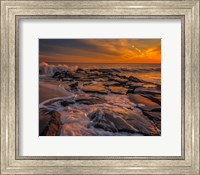 Framed New Jersey, Cape May, Sunset On Ocean Shore