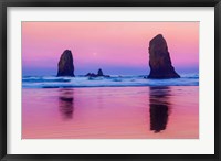 Framed Oregon, Bandon Sunrise On Beach Sea Stacks