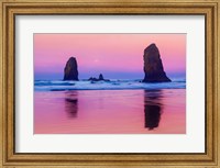 Framed Oregon, Bandon Sunrise On Beach Sea Stacks
