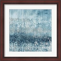 Framed Rain Abstract IV Blue Silver