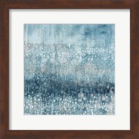 Framed 'Rain Abstract IV Blue Silver' border=
