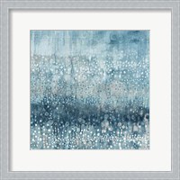 Framed 'Rain Abstract IV Blue Silver' border=