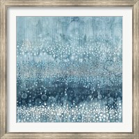 Framed Rain Abstract III Blue Silver