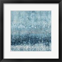 Rain Abstract III Blue Silver Framed Print