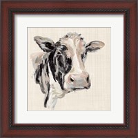 Framed Expressionistic Cow I Neutral Linen
