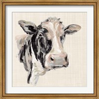 Framed Expressionistic Cow I Neutral Linen