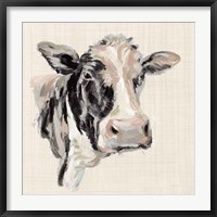 Framed Expressionistic Cow I Neutral Linen