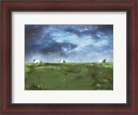Framed Distant Hillside Sheep by Night