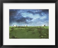 Framed Distant Hillside Sheep by Night