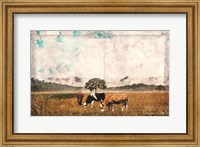 Framed Vintage Grazing Cattle