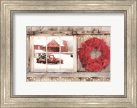 Framed Poinsettia Wreath Window View