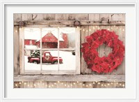 Framed Poinsettia Wreath Window View