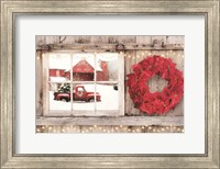 Framed Poinsettia Wreath Window View