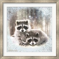 Framed Enchanted Winter Raccoons