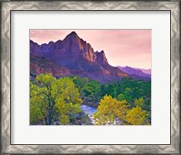 Framed Utah, Zion National Park The Watchman Formation And The Virgin River In Autumn