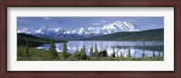 Framed Snow Covered Mountain Range At The Lakeside, Mt Mckinley, Wonder Lake, Alaska