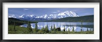 Framed Snow Covered Mountain Range At The Lakeside, Mt Mckinley, Wonder Lake, Alaska