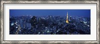 Framed Tower Lit Up At Dusk In A City, Tokyo Tower, Japan