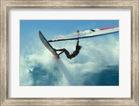 Framed Windsurfer Jumping Over Wave
