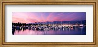 Framed Boats Moored In Harbor At Sunset, Santa Barbara Harbor, California