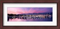 Framed Boats Moored In Harbor At Sunset, Santa Barbara Harbor, California