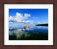 Framed Reflection Of Clouds And Boat On Water, Tahiti