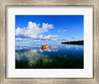 Framed Reflection Of Clouds And Boat On Water, Tahiti