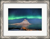 Framed Aurora Borealis Or Northern Lights With The Milky Way Galaxy, Iceland
