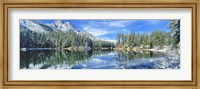 Framed Snow Covered Mountain And Trees Reflected In Lake, Grand Tetons, Wyoming
