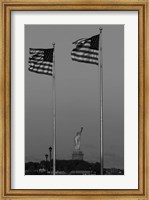 Framed Flags Fly Over Statue Of Liberty, Jersey City, New Jersey