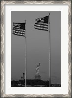 Framed Flags Fly Over Statue Of Liberty, Jersey City, New Jersey