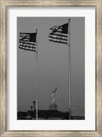 Framed Flags Fly Over Statue Of Liberty, Jersey City, New Jersey