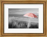 Framed Beach Umbrella On The Beach, Saunton, North Devon, England