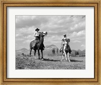 Framed Pair Of Cowboys On Horseback At Glacier Fifty Mountain Camp