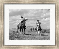 Framed Pair Of Cowboys On Horseback At Glacier Fifty Mountain Camp