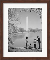 Framed Family At Washington Monument Amid Cherry Blossoms