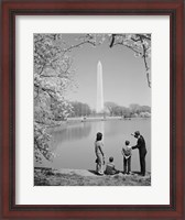 Framed Family At Washington Monument Amid Cherry Blossoms
