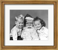 Framed Santa Claus Posing With Young Boy And Girl
