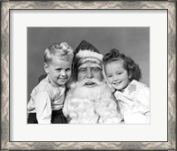 Framed Santa Claus Posing With Young Boy And Girl